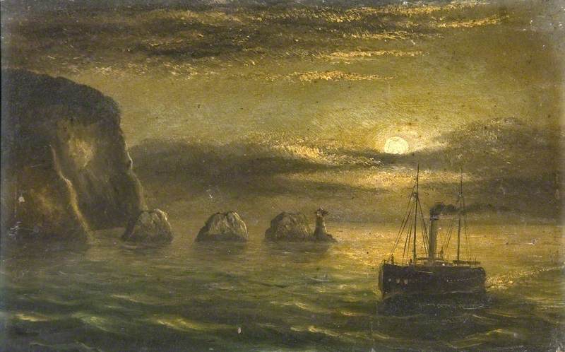 'Steamship at the Needles, Isle of Wight, at Night', by
              William Stevens (b. 1817), Poole Museum