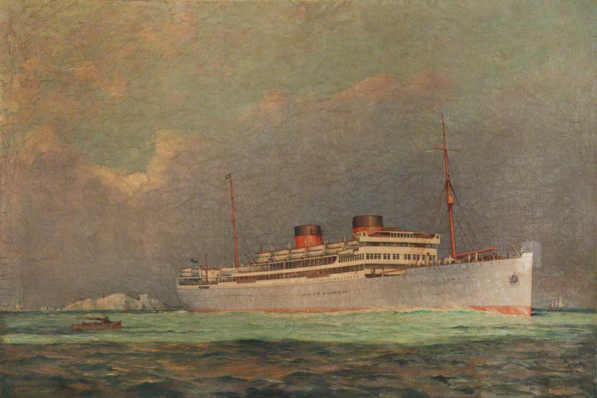 'The Union Castle Steamship 'Carnarvon Castle' off the Needles', Maurice Randall, 1926, National Maritime Museum